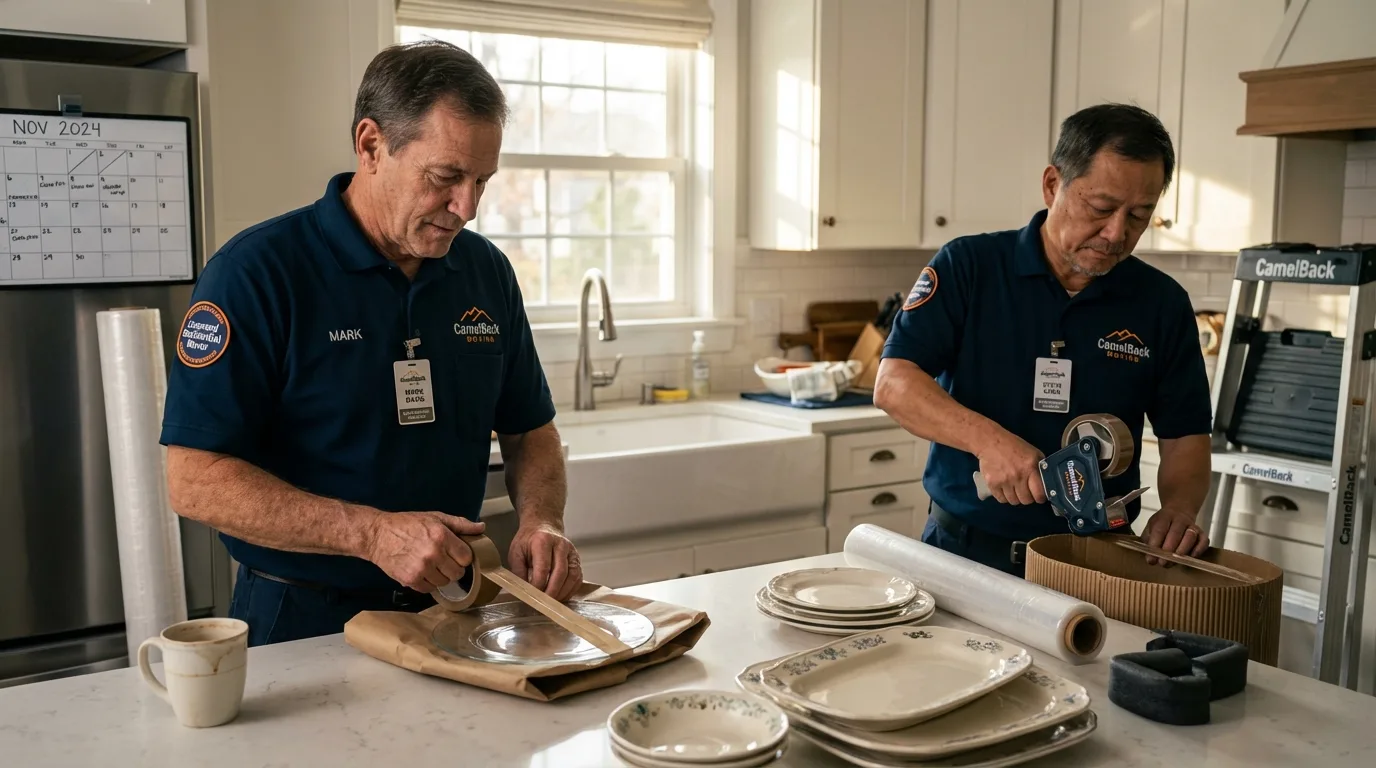 Professional crew packing kitchen dishware in Creedmoor, NC